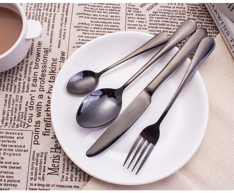 24-piece stainless steel cutlery set including knives, forks, and spoons by 𝕄𝕔 𝕋𝕙𝕖 𝔹𝕝𝕒𝕔𝕜 𝔻𝕚𝕒�