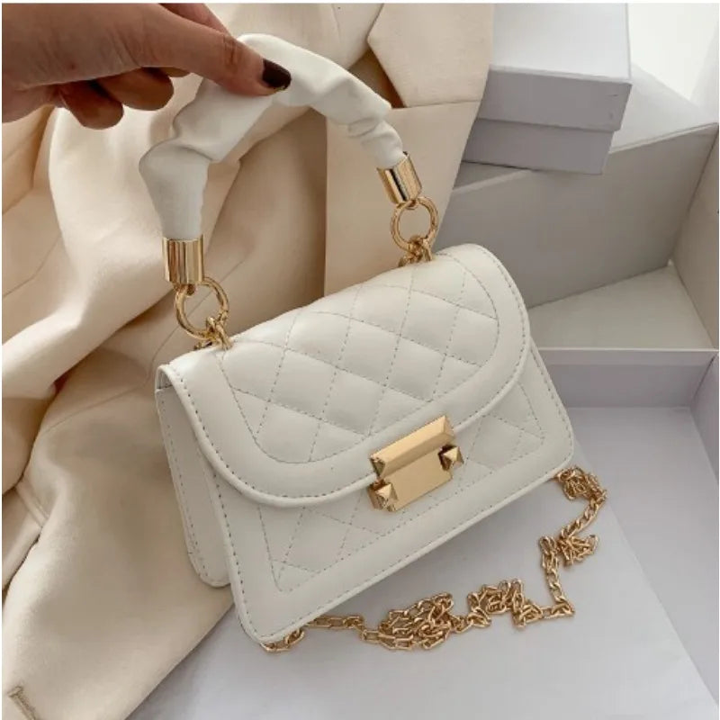 Grid pattern tote bag by Mohamad Collection featuring a buckle decoration, flap wallet, and high-quality PU leather crossbody design.
