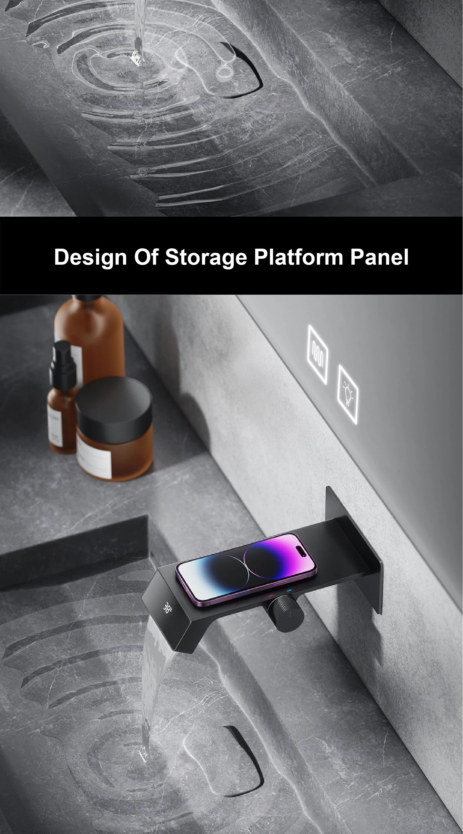 Luxury gray brass bathroom faucet with LED digital display by MC THE BLACK DIAMOND, showcasing modern home decor style and sleek design.