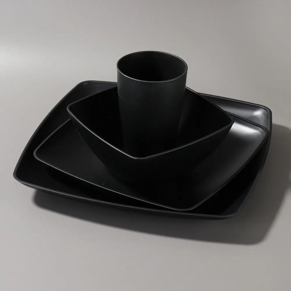 16-piece square plastic dinnerware set by 𝕄𝕔 𝕋𝕙𝕖 𝔹𝕝𝕒𝕔𝕜 𝔻𝕚𝕒𝕞𝕠𝕟