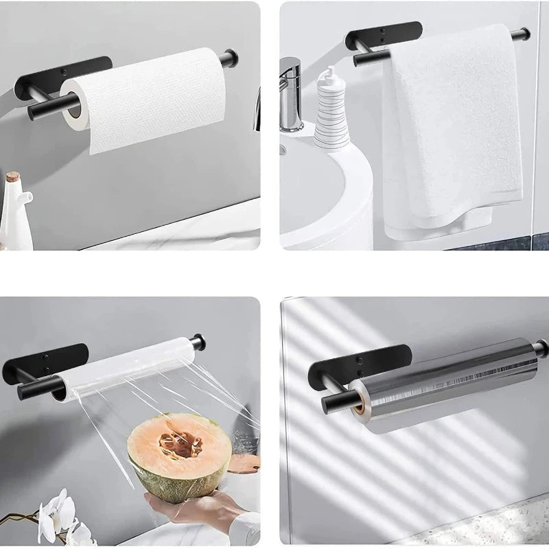 Self-adhesive stainless steel paper towel holder for under cabinet kitchen use, with screw mounting option by 𝕄𝕔 𝕋𝕙𝕖 𝔹𝕝𝕒𝕔𝕜 𝔻�