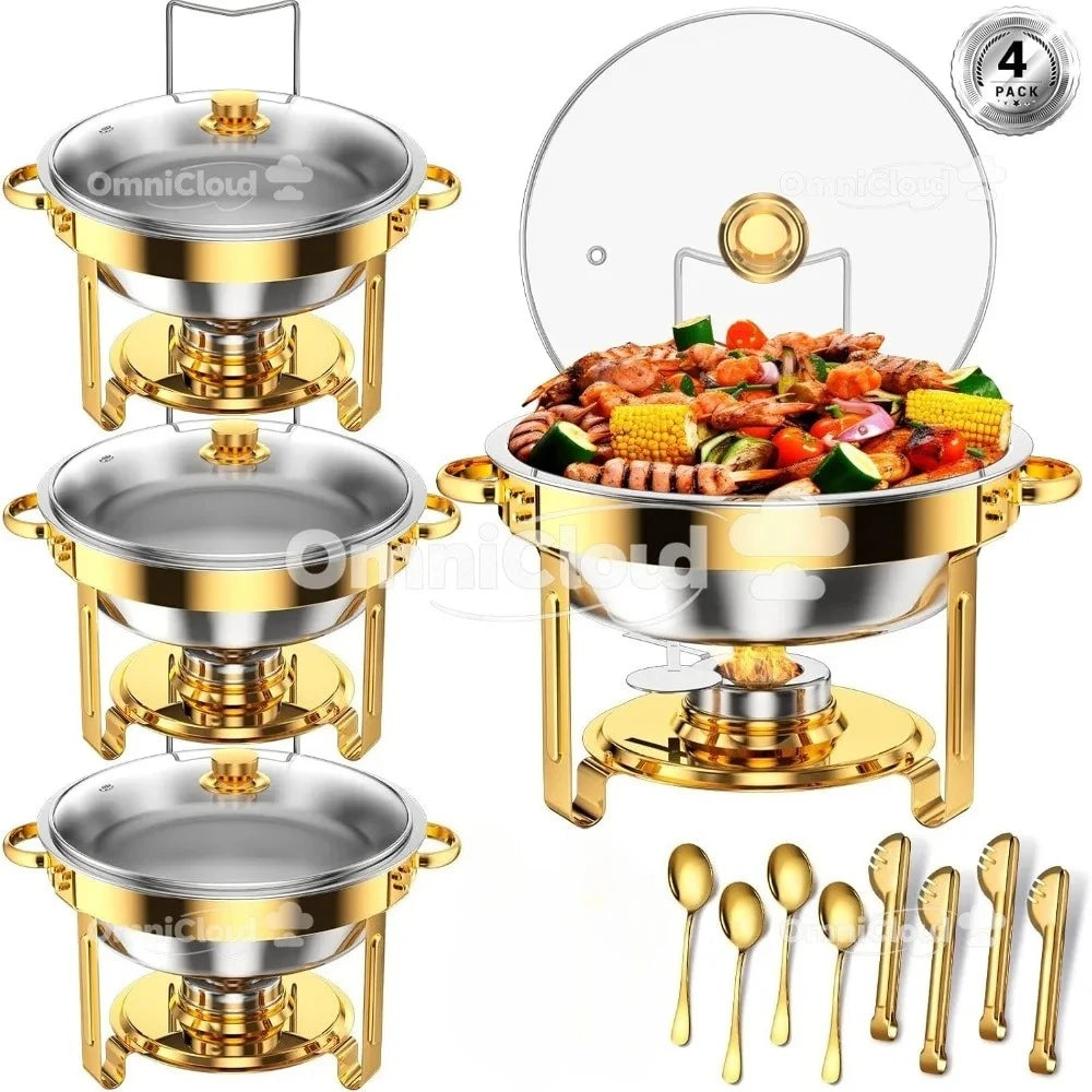 Round MC THE BLACK DIAMOND chafing dish buffet set with full-size pan and rolled-edge design for food warming and serving.