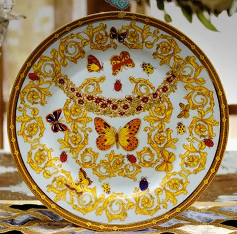 European-style luxury Bone China tableware set with gold butterfly design, includes 58 pieces from 𝕄𝕔 𝕋𝕙𝕖 𝔹𝕝𝕒𝕔𝕜 𝔻𝕚�