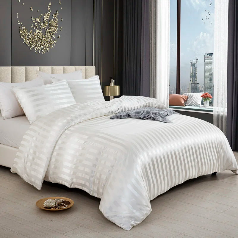Luxury ivory white satin striped duvet cover set by 𝕄𝕔 𝕋𝕙𝕖 𝔹𝕝𝕒𝕔𝕜 𝔻𝕚𝕒𝕞𝕠�