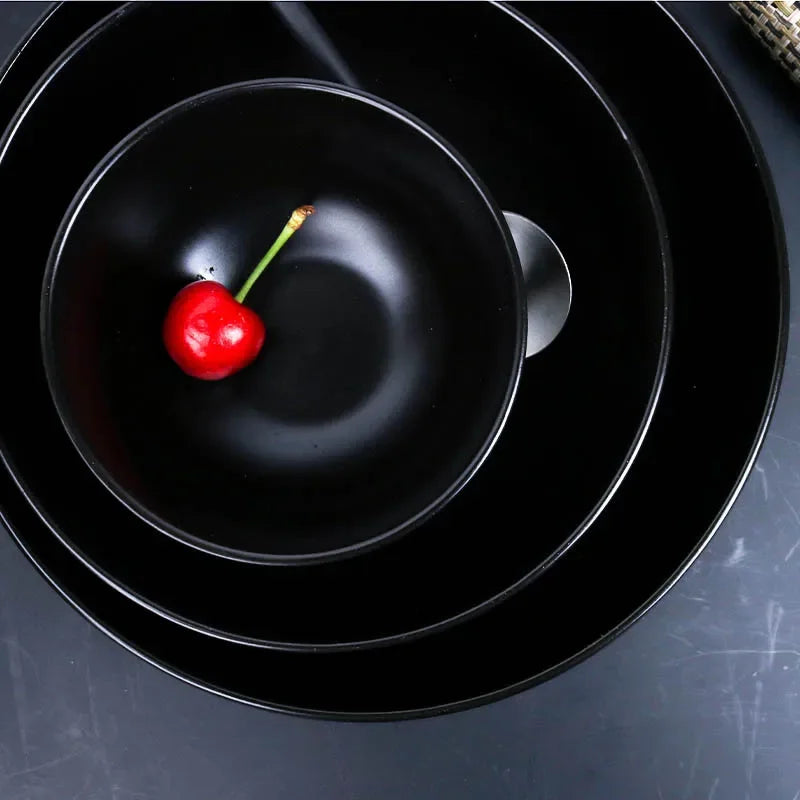 Black ceramic breakfast milk cup and deep soup plate set from 𝕄𝕔 𝕋𝕙𝕖 𝔹𝕝𝕒𝕔𝕜 𝔻𝕚𝕒𝕞𝕠