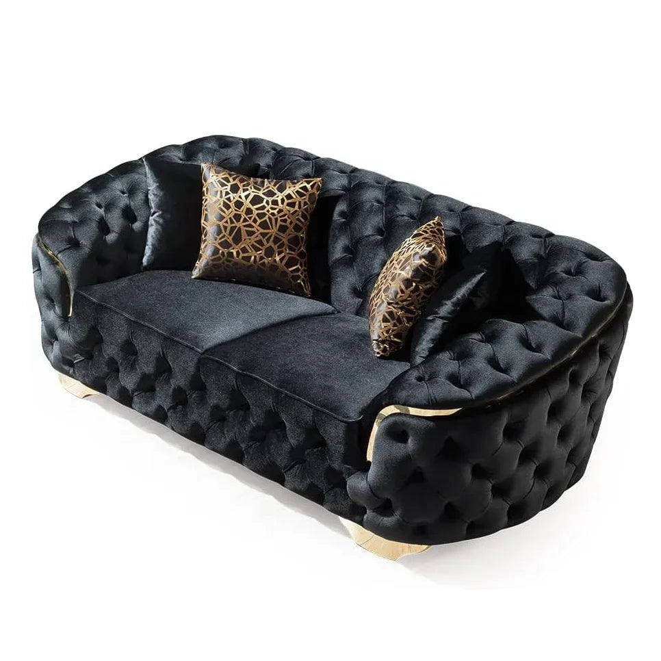 Black velvet 2-seater sofa from 𝕄𝕔 𝕋𝕙𝕖 𝔹𝕝𝕒𝕔𝕜 𝔻𝕚𝕒𝕞𝕠𝕟