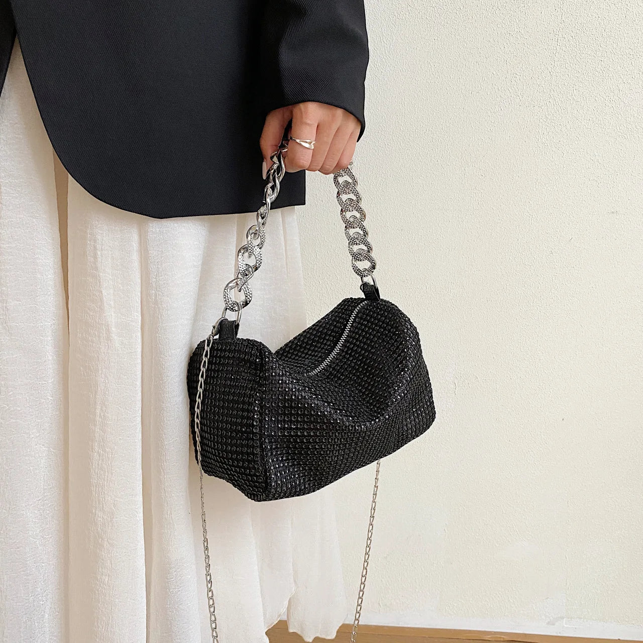 Bright diamond-patterned MC THE BLACK DIAMOND hand bag featuring a chic messenger style with stylish, trendy design.