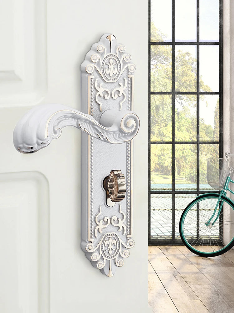 European style gold door lock with keys, ivory white handle, anti-theft security hardware, for entrance doors.