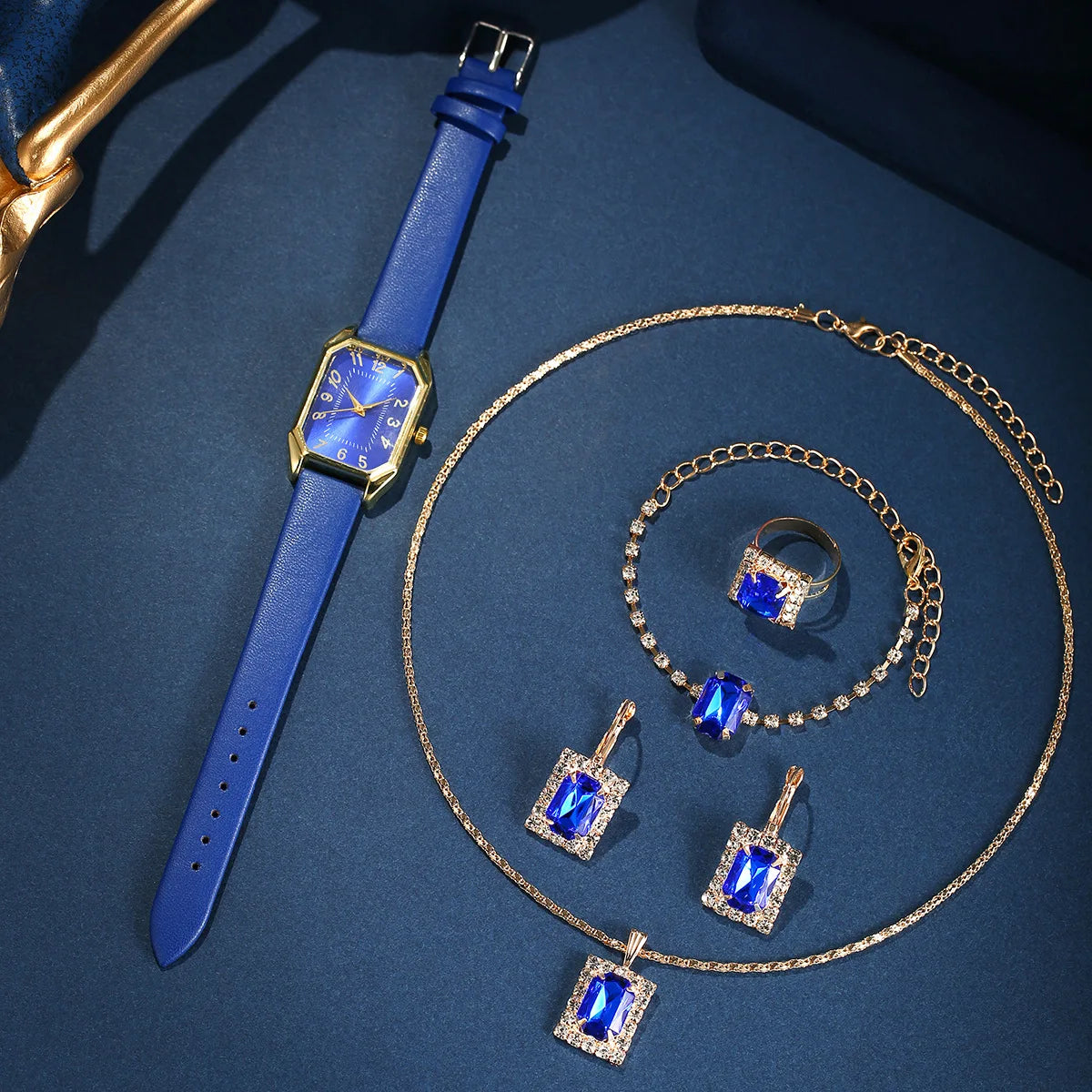Luxury fashion square women's jewelry watch from Mohammad Collection, featuring a sleek design and elegant gold-tone finish.