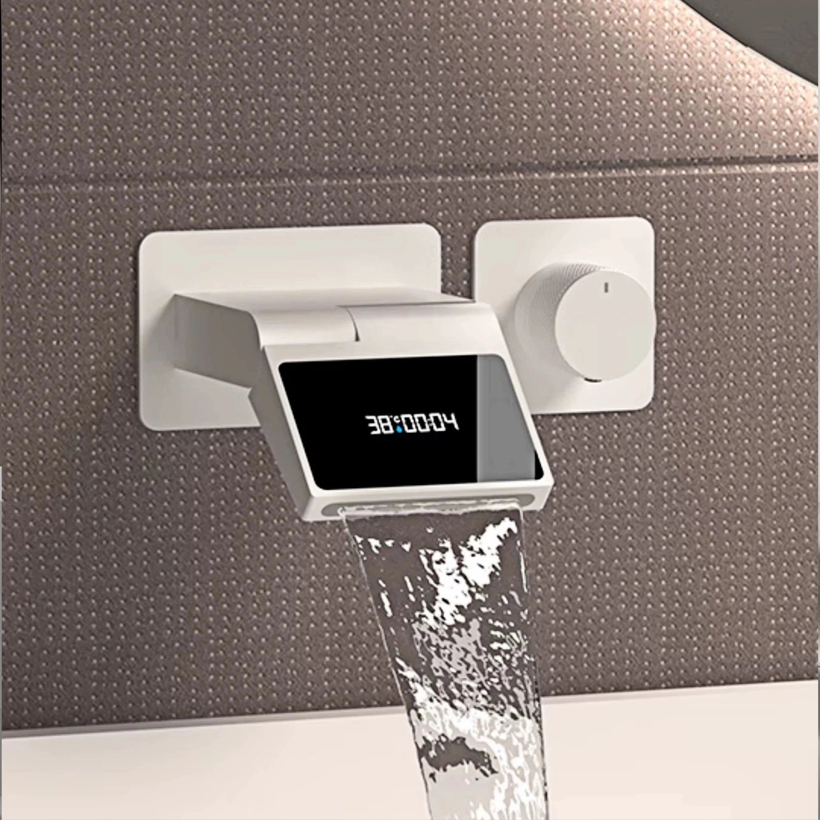 Intelligent black brass bathroom faucet with LED digital display and single handle for hot and cold water control.