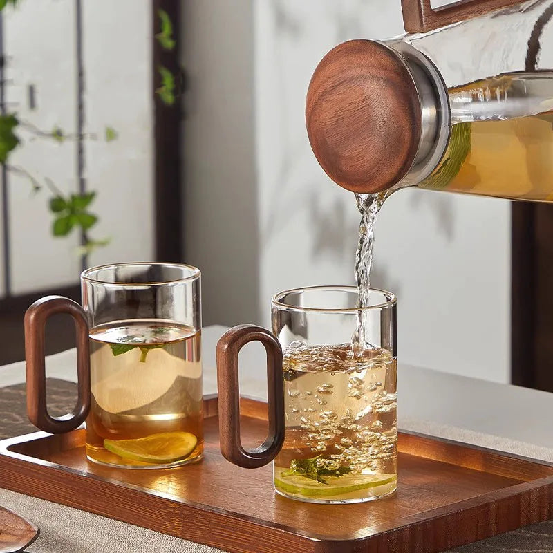 Glass mug with wooden handle from 𝕄𝕮 𝕋𝕙𝕖 𝔹𝕝𝕒𝕔𝕜 𝔻𝕚𝕒𝕞𝕠𝕟�