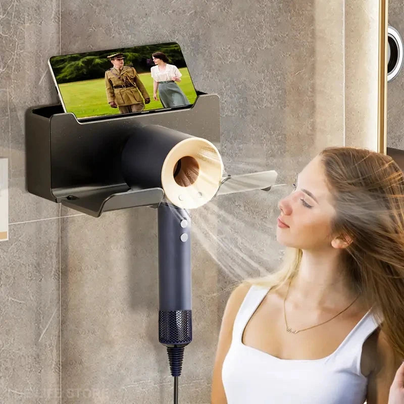 Black diamond-themed hair dryer organizer for bathroom storage, designed to keep hair dryers and accessories tidy and accessible.