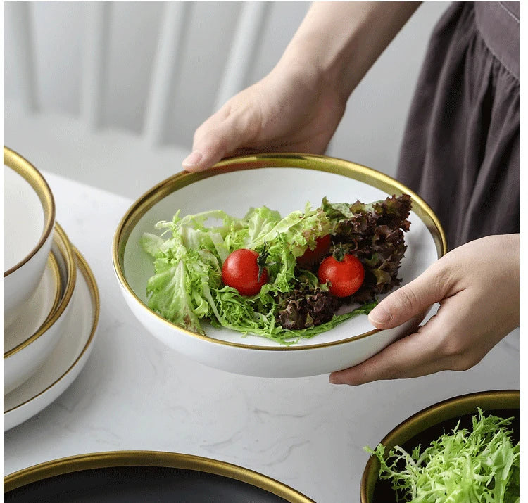 Black and white matte porcelain dinner plate from MC THE BLACK DIAMOND, kitchenware, with a sleek, modern design.