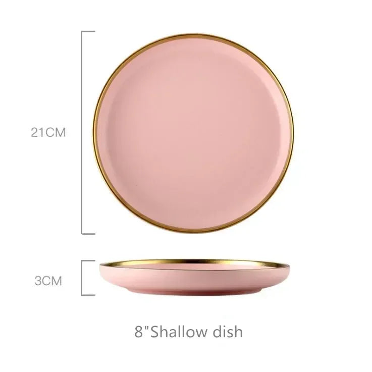 Gilt rim pink porcelain dinner plate from 𝕄𝕔 𝕋𝕙𝕖 𝔹𝕝𝕒𝕔𝕜 𝔻𝕚𝕒𝕞𝕠𝕟