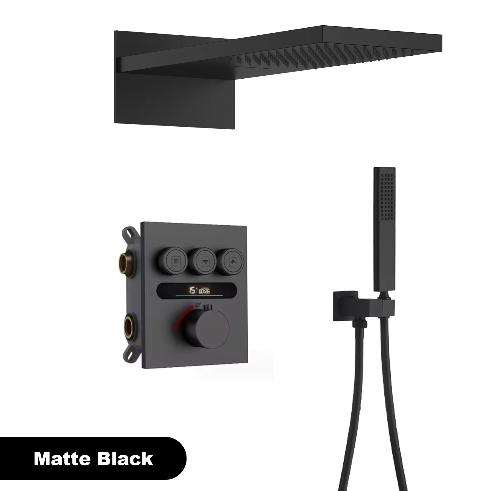 Luxury gold LED digital display bath shower system with constant temperature control and embedded bath mixer by 𝕄𝕔 𝕋𝕙𝕖 𝔹𝕝𝕒𝕔𝕜 𝔻𝕚𝕒