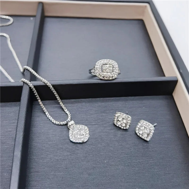 European and American style jewelry set with engagement ring, earrings, and necklace featuring eight hearts and eight arrows designs.