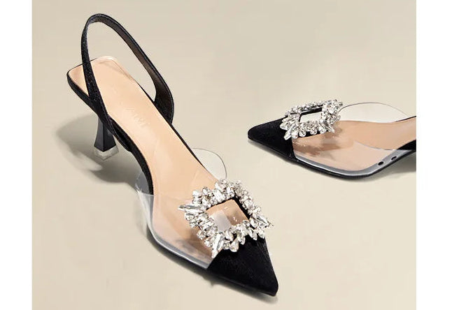 Luxury MC THE BLACK DIAMOND women's high heel sandals with crystal embellishments, perfect for summer occasions.