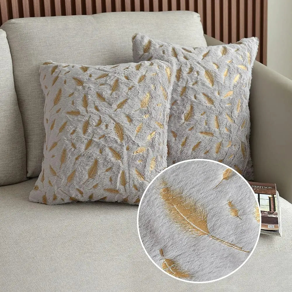 Gold feather decorative pillow cover by 𝕄𝕔 𝕋𝕙𝕖 𝔹𝕝𝕒𝕔𝕜 𝔻𝕚𝕒𝕞𝕠𝕟�