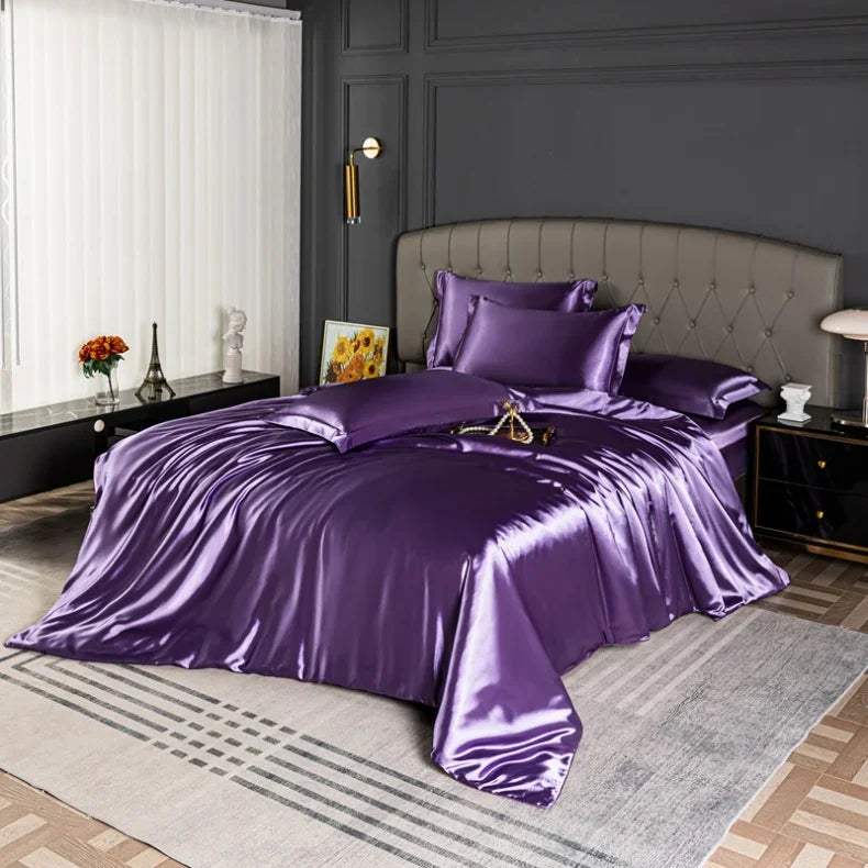 Luxury MC The Black Diamonds satin bedding set with solid color duvet cover in single, double, queen, and king sizes.