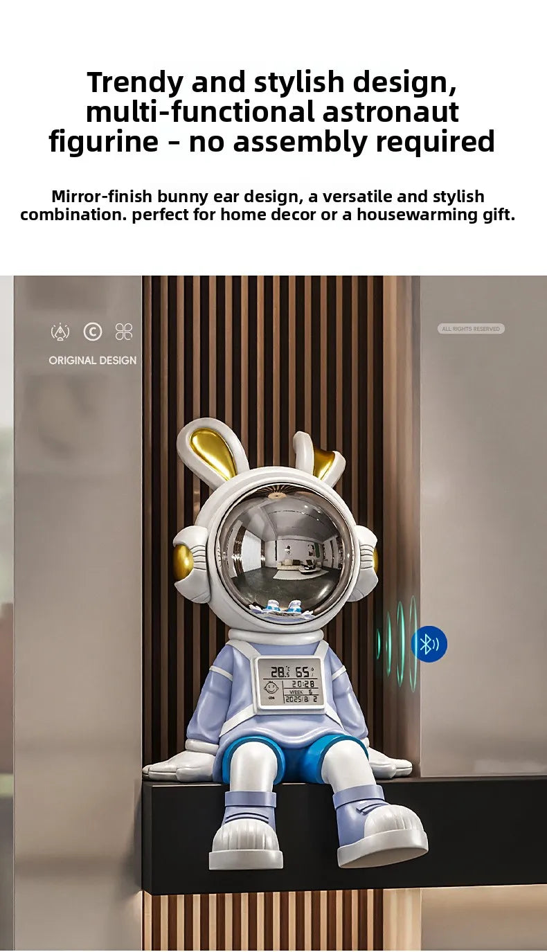Luxury MC THE BLACK DIAMOND astronaut rabbit figurine sitting on desk, decorative decor for living room or office space.