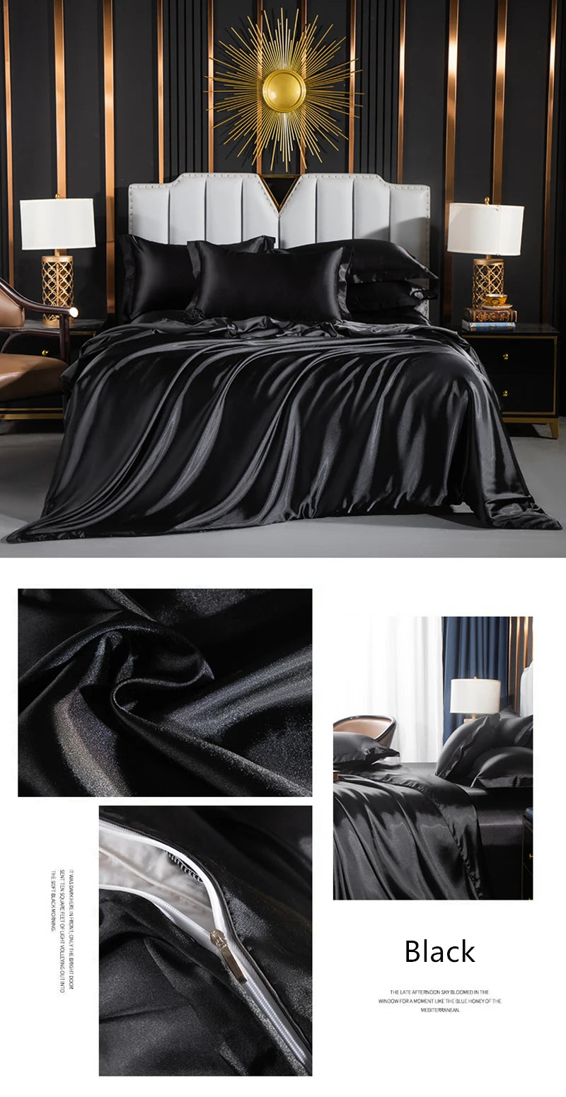 Silk bedding set with duvet cover, fitted sheet, flat sheet, and pillowcases by 𝕄𝕔 𝕋𝕙𝕖 𝔹𝕝𝕒𝕔𝕜 𝔻𝕚�