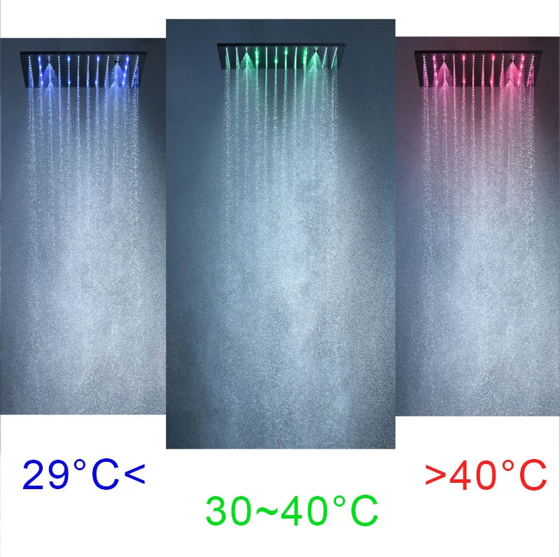 Luxury 16/20 inch rainfall mist spray LED shower head set with side massage jets and temperature control from 𝕄𝕔 𝕋𝕙𝕖 𝔹𝕝𝕒𝕔𝕜 𝔻�