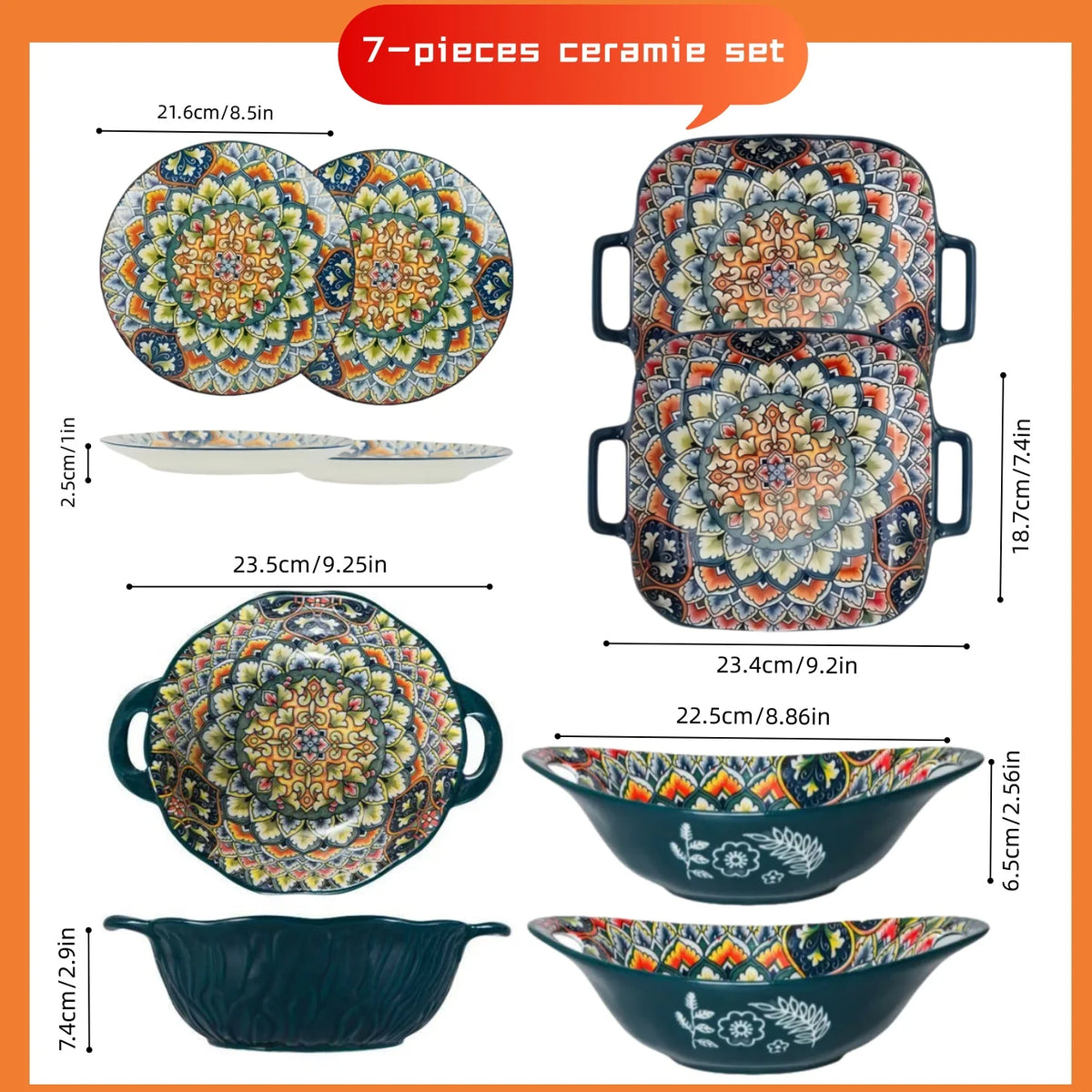 MC Bohemian ceramic plate 7-piece set