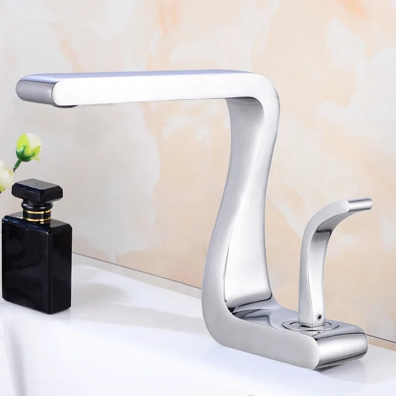 Luxury white gold bathroom mixer tap by MC THE BLACK DIAMOND, brass wash basin faucet with hot and cold water, single hole retro design