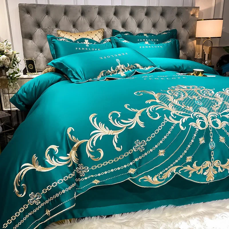 European-style 100% cotton bed sheet four-piece set with ice silk quilt cover from 𝕄𝕔 𝕋𝕙𝕖 𝔹𝕝𝕒𝕔𝕜 𝔻𝕚𝕒