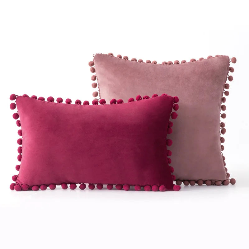 MC THE BLACK DIAMOND velvet throw pillow cover with pom-pom accents, large soft cushion cover for sofa or home decor.