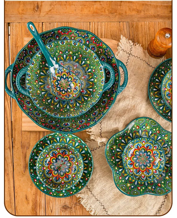 Bohemia Ceramic rice bowl serving plate with intricate black diamond pattern from ๐๐ ๐๐๐ ๐น๐๐๐๐ ๐ป๐๐๐