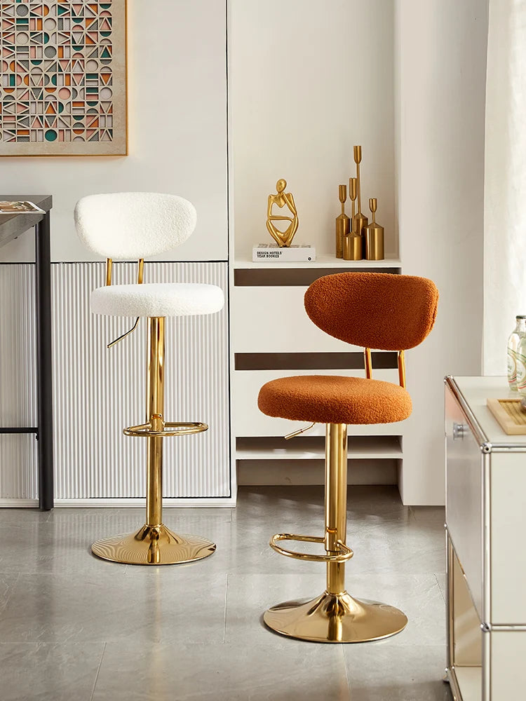 Adjustable velvet bar stool with backrest and footrest, featuring a rotating lifting design from ๐๐ ๐๐๐ ๐น๐๐๐๐ ๐ป๐๏ฟฝ