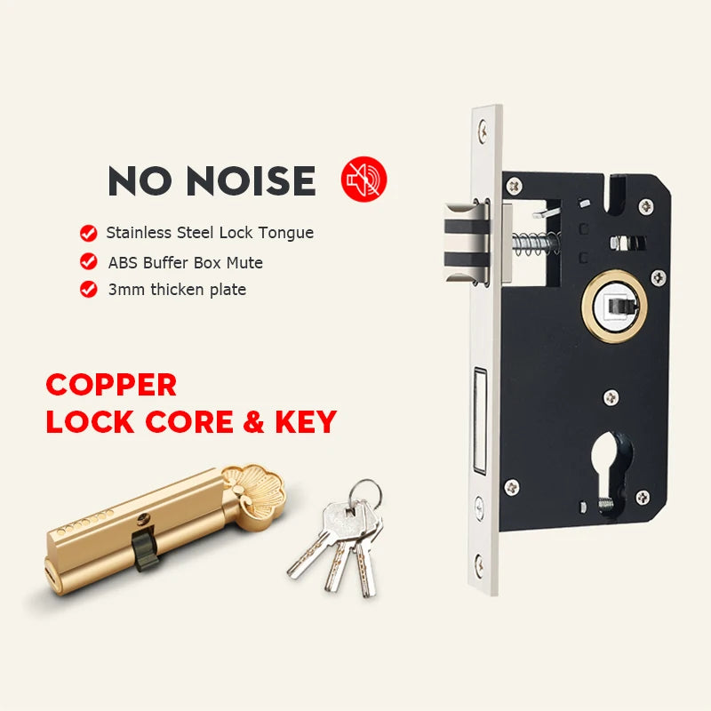 KA European style ivory white door handle with gold lock and keys, anti-theft security door hardware for home entrance.