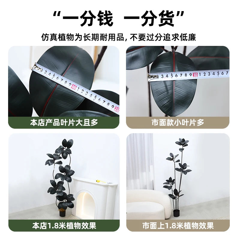 Artificial green rubber tree fake plant with black and gold accents, crafted by 𝕄𝕔 𝕋𝕙𝕖 𝔹𝕝𝕒𝕔𝕜 𝔻𝕚𝕒𝕞