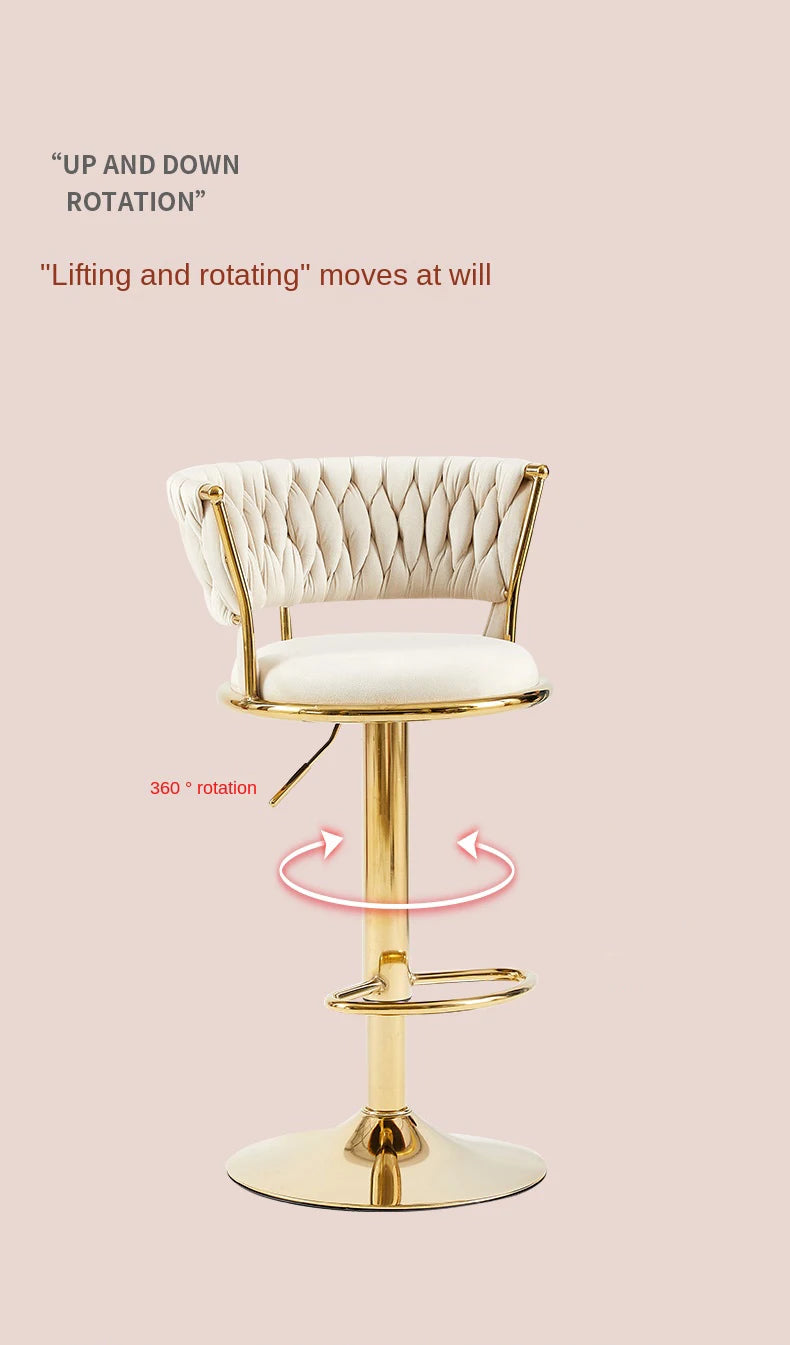 Adjustable velvet bar stool with rotating lifting bar, backrest, and Nordic style for kitchen counter seating by ๐๐ ๐๐๐ ๐น๐๐๐๐ ๐ป๏ฟฝ