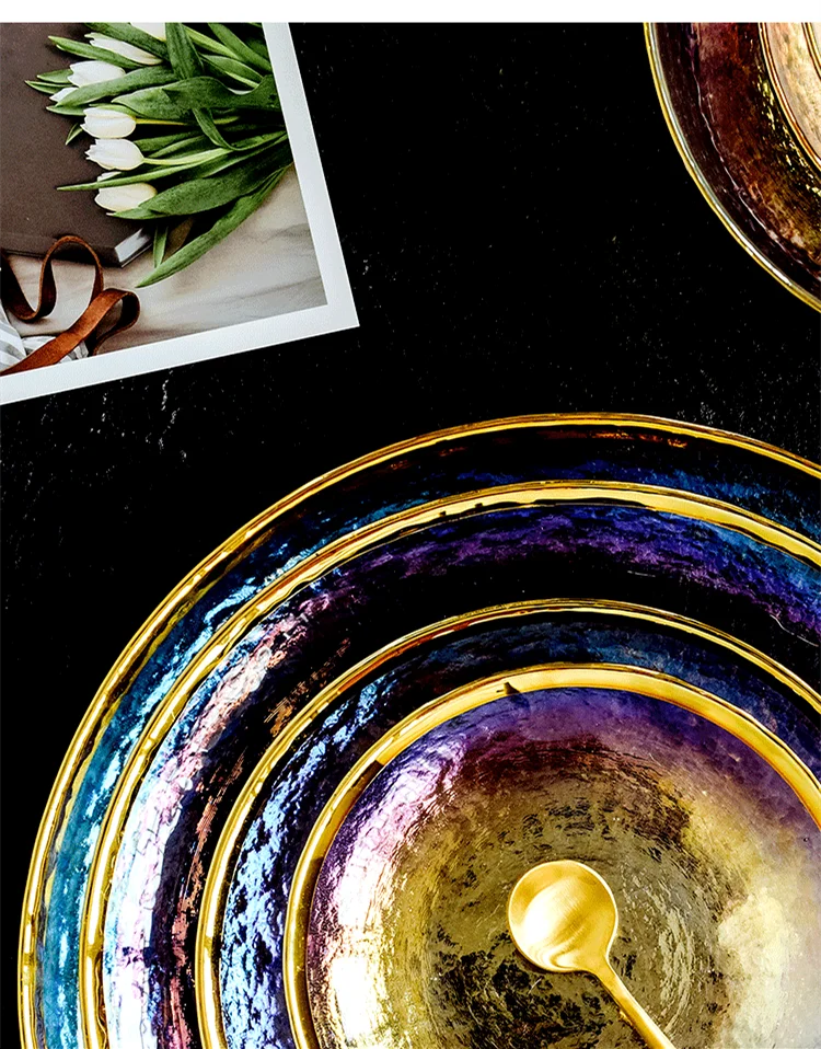 Rainbow glass dinner plates and salad bowls with gilt rim by ๐๐ ๐๐๐ ๐น๐๐๐๐ ๐ป๐๐๐๐