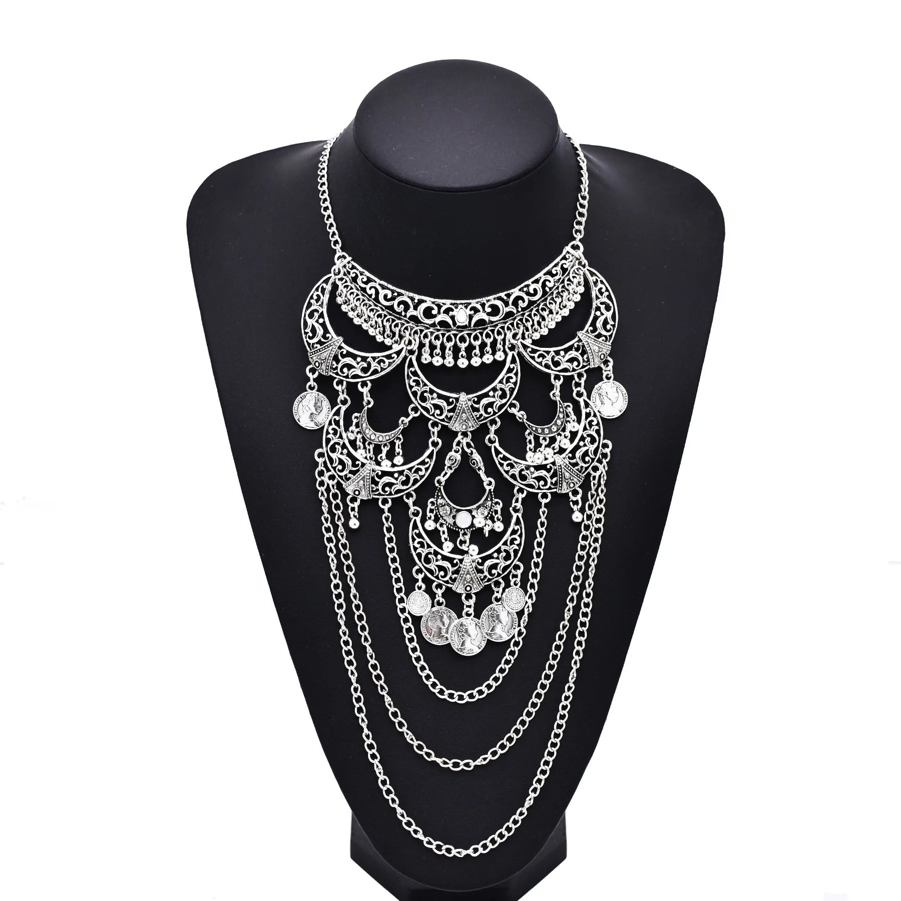 Retro silvery cross chain necklace with moon pendant from 𝕄𝕔 𝕋𝕙𝕖 𝔹𝕝𝕒𝕔𝕜 𝔻𝕚𝕒𝕞𝕠�