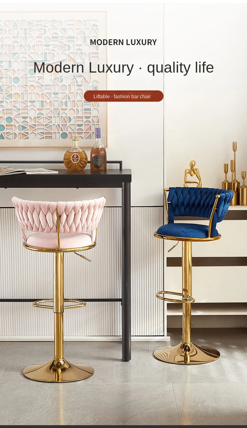 Adjustable velvet bar stool with backrest and rotating lifting feature, designed by ๐๐ ๐๐๐ ๐น๐๐๐๐ ๐ป๐๐๏ฟฝ