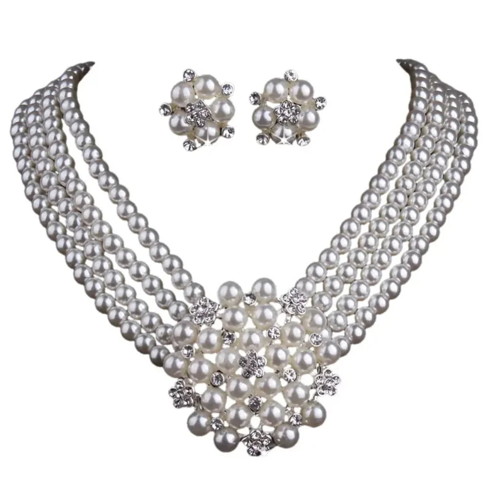 Vintage style pearl wedding jewelry set with necklace and earrings by MC THE BLACK DIAMOND, perfect for weddings and special occasions.