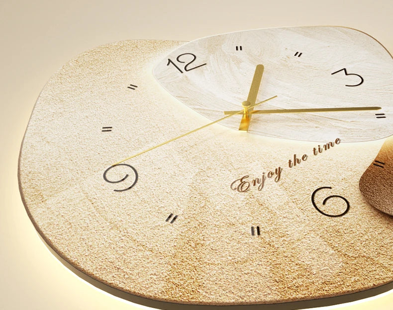 Modern MC THE BLACK DIAMOND wall clock with silent movement, digital display, and artistic stone design for living and dining room decor.