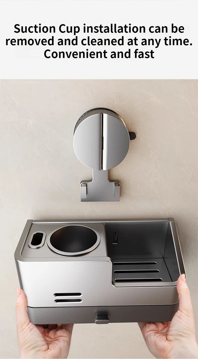 Wall-mounted bathroom storage rack with suction cups and toilet brush from ๐๐ ๐๐๐ ๐น๐๐๐๐ ๐ป๐๐๐๏ฟฝ
