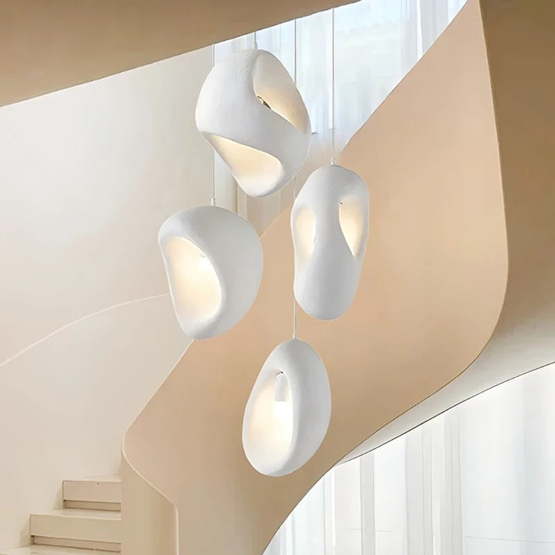 Nordic Villa Stairs Wabi Sabi E27 LED pendant lights by MC THE BLACK DIAMOND hanging on a staircase with warm, minimalist design