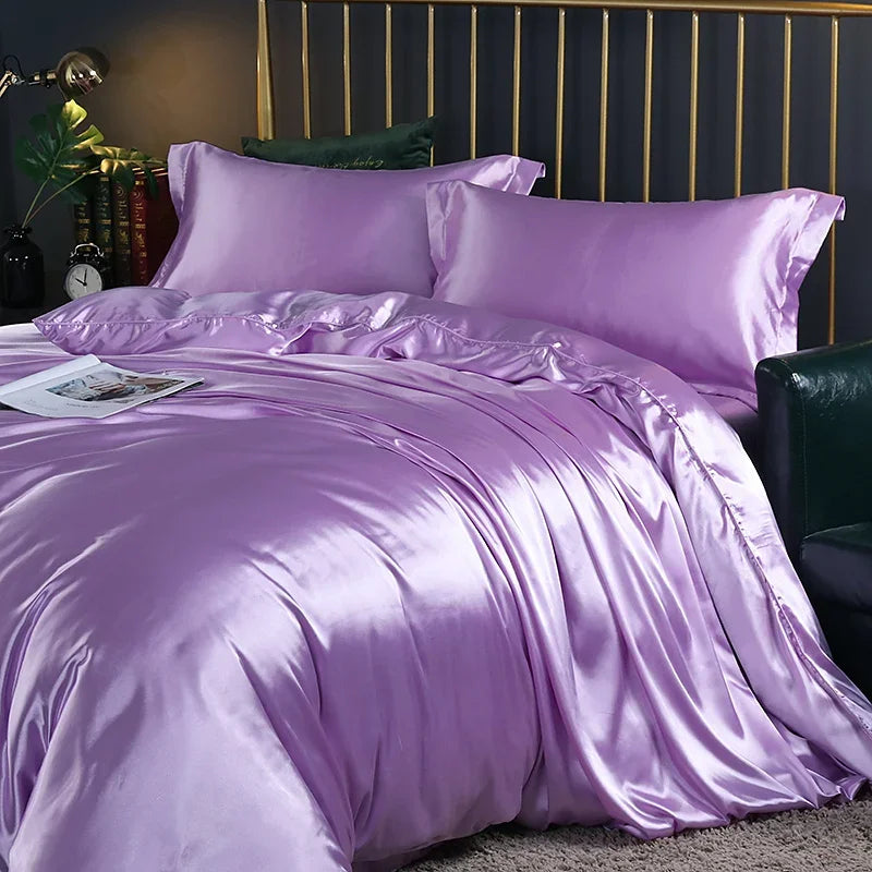 Luxury silk bedding set with duvet cover, fitted sheet, pillowcases in solid color, king and queen sizes by 𝕄𝕔 𝕋𝕙𝕖 𝔹𝕝𝕒𝕔𝕜 𝔻�