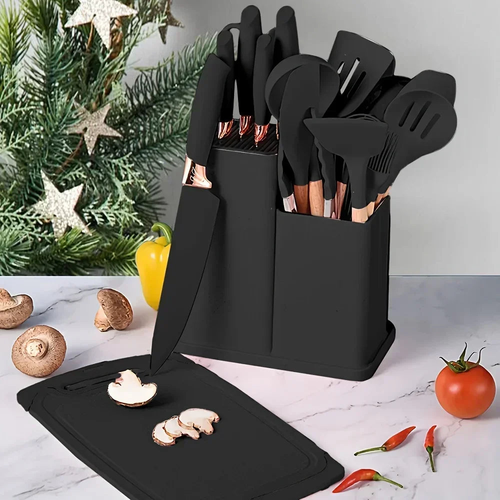 19-piece non-stick silicone kitchen utensil set by Mc The Black Diamonds, featuring spatulas, spoons, and tongs in vibrant colors.