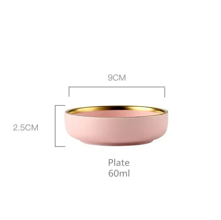 Pink porcelain dinner plate with gold rim from 𝕄𝕔 𝕋𝕙𝕖 𝔹𝕝𝕒𝕔𝕜 𝔻𝕚𝕒𝕞𝕠𝕟