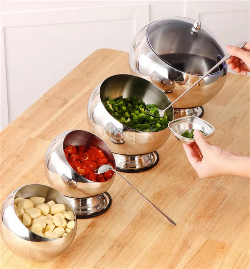 Stainless steel oblique-mouthed sauce bowl with lid, ideal for hot pots, salads, and buffet seasoning, by 𝕄𝕔 𝕋𝕙𝕖 𝔹𝕝𝕒𝕔𝕜 �