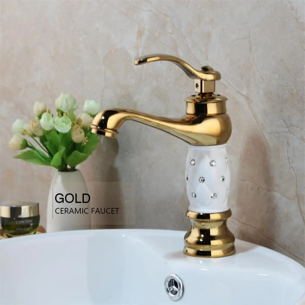 MC Gold Polished Counter Top Bathroom Faucet