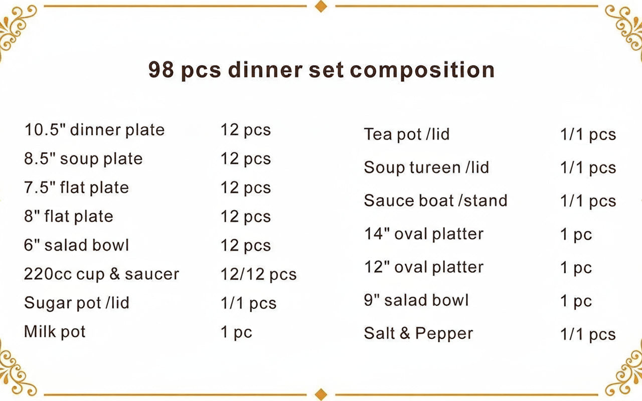 Set of 98-piece porcelain dinnerware by 𝕄𝕔 𝕋𝕙𝕖 𝔹𝕝𝕒𝕔𝕜 𝔻𝕚𝕒𝕞𝕠�