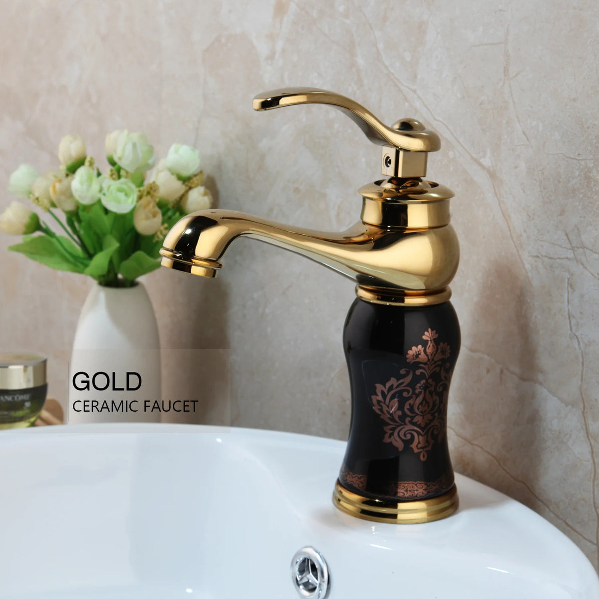 MC Gold Polished Counter Top Bathroom Faucet
