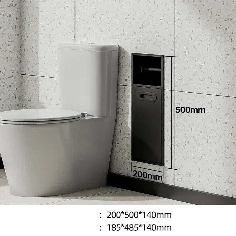 Stainless steel MC THE BLACK DIAMOND bathroom niche trash can and tissue storage rack mounted inside bathroom cabinet, modern design